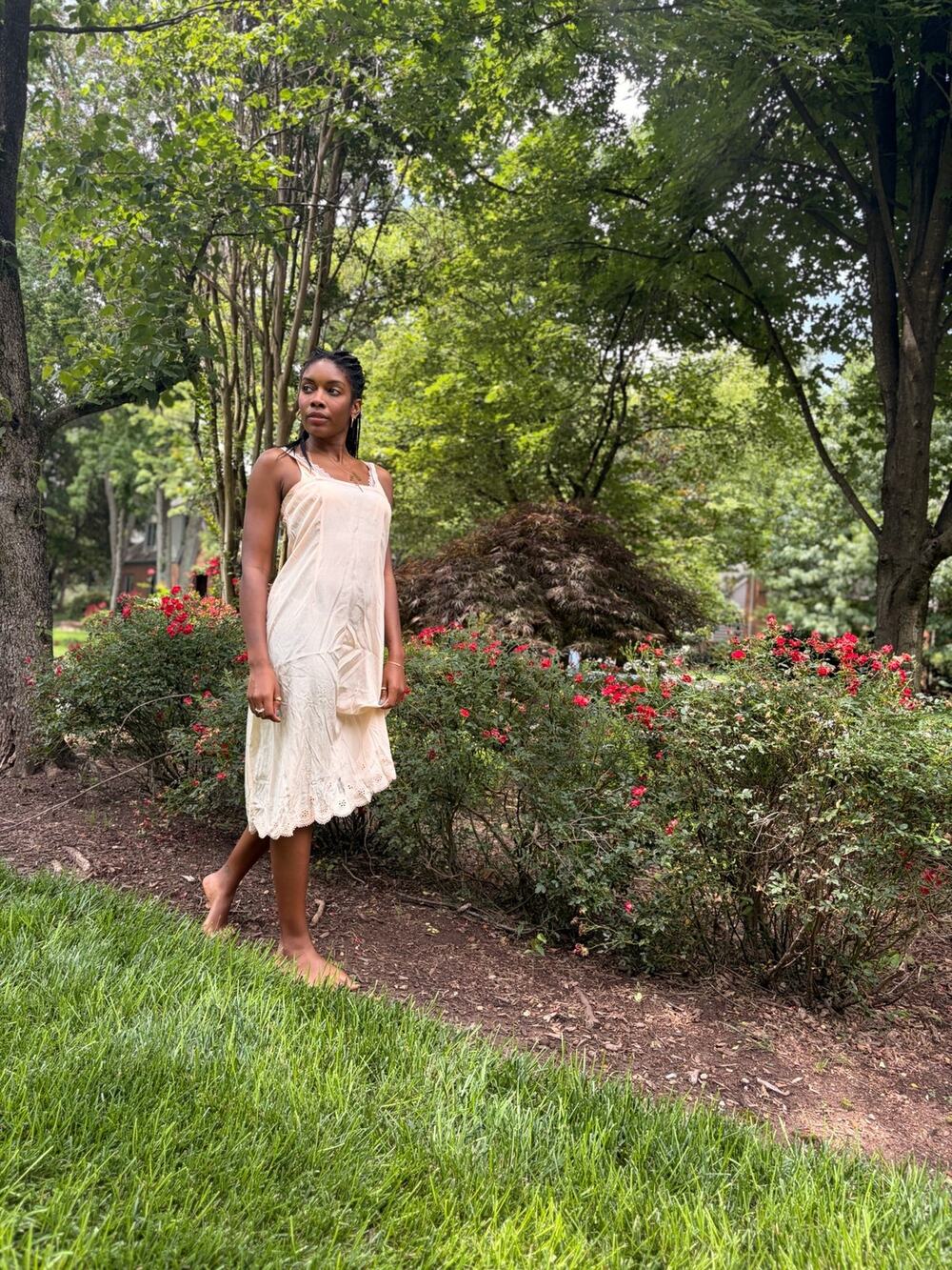 Vintage Estate Sale Silk Slip Dress | Peach Silk | Embroidered Lace Hem